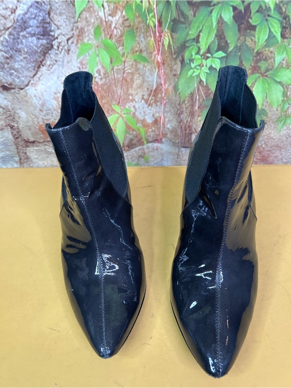 POUR LA VICTOIRE Charcoal Patent Leather Minimalist Luxury Ankle Boots, 7.5 - Picture 5 of 15